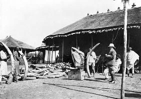 Ivory warehouses in Addis Abeba, Ethiopia, c.1900 ( b/w photo)