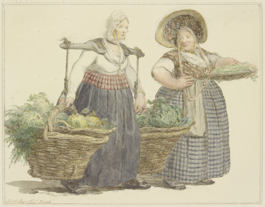 Zwei Gemüsehändlerinnen mit ihrer Ware a C. H. Meyer
