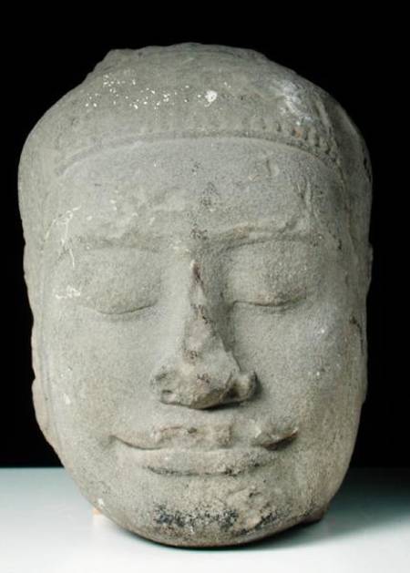 Buddha head with closed eyes, Angkor a Cambodian