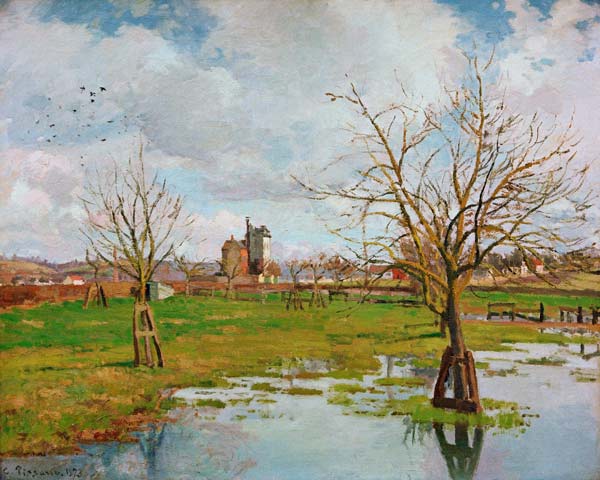 C.Pissarro, Landschaft m. überschwemmten a Camille Pissarro