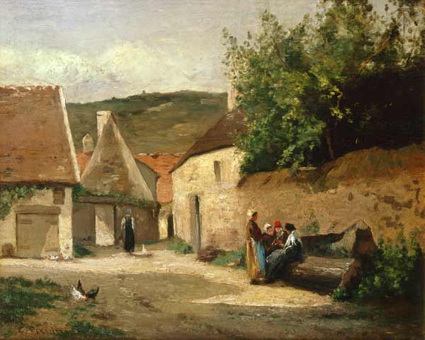 Street corner in the village a Camille Pissarro
