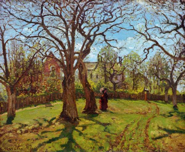 Chestnut trees in Louveciennes, spring a Camille Pissarro