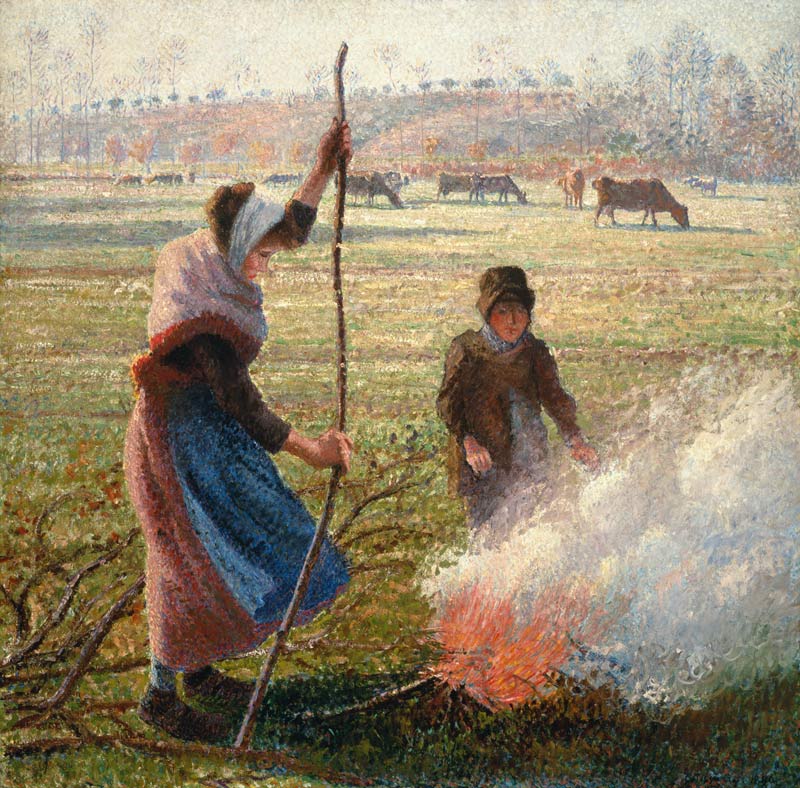 Farmer's wife when burning branches a Camille Pissarro