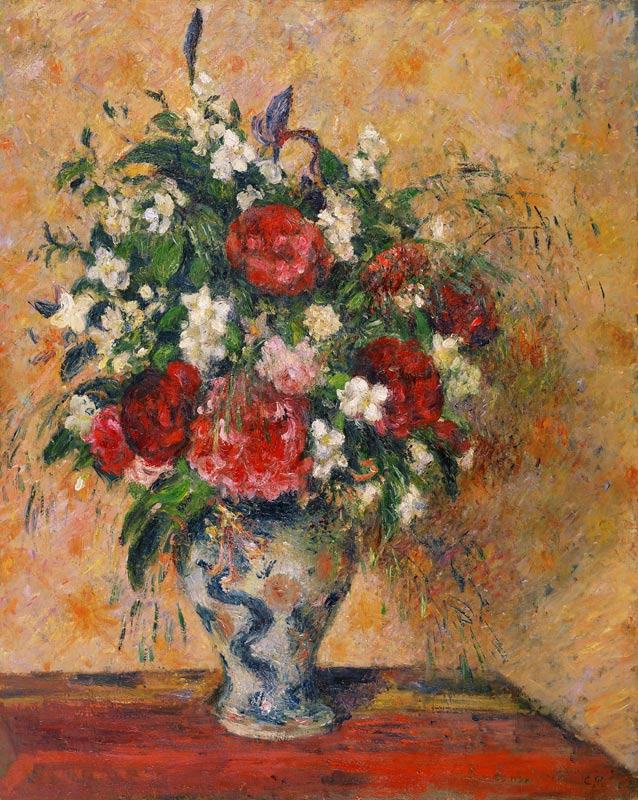 Flowers in a vase a Camille Pissarro
