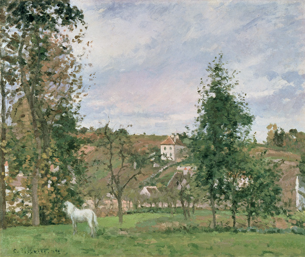 Landscape with a white horse on a meadow, L, ' Hermitage a Camille Pissarro