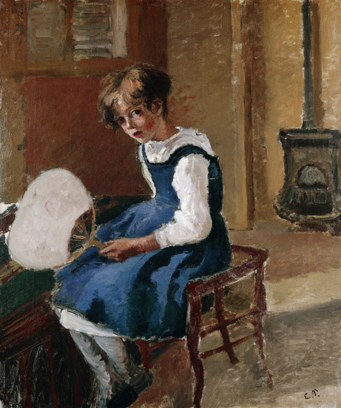 Portrait of Jeanne Holding a Fan a Camille Pissarro
