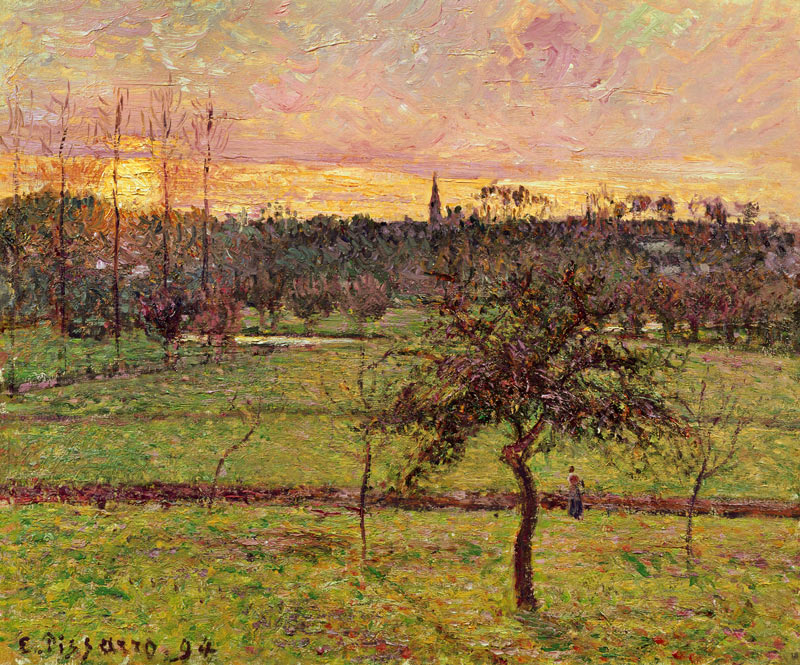 Sunset in Eragny a Camille Pissarro