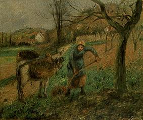 Farmer's wife with donkey, Pontoise a Camille Pissarro