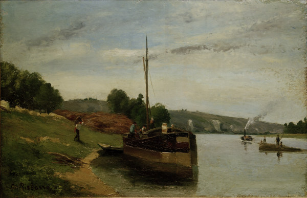 Camille Pissarro,Lastkähne auf der Seine a Camille Pissarro