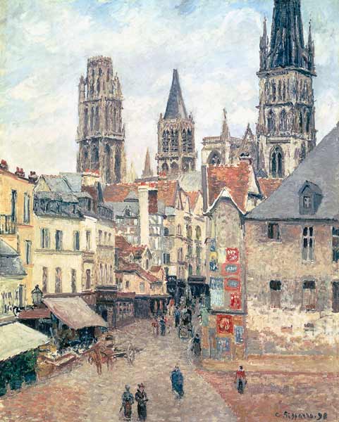 Rue de l'epicerie at Rouen, on a Grey Morning a Camille Pissarro