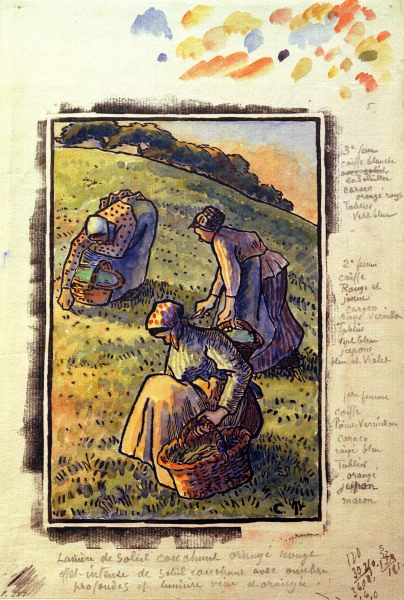 C.Pissarro, Kraeuter suchende Frauen a Camille Pissarro