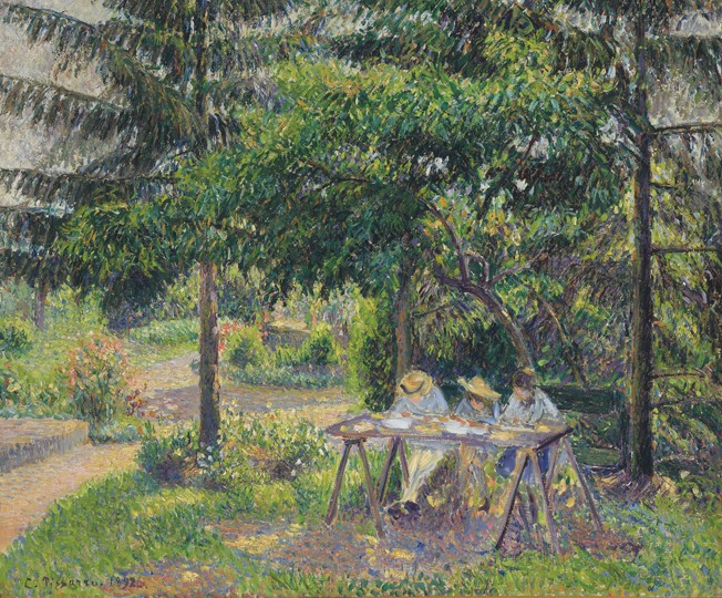 Children seated in the garden at Eragny (Enfants attablés dans le jardin à Eragny) a Camille Pissarro