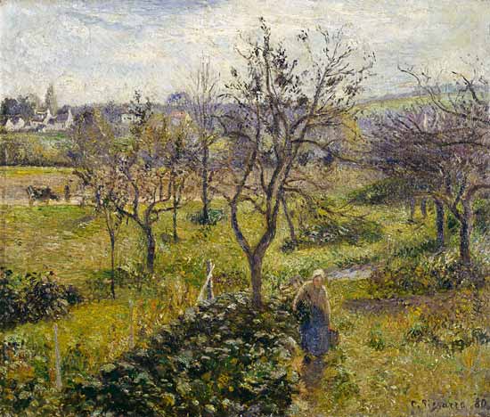 Landscape with kitchen garden at Eragny. a Camille Pissarro