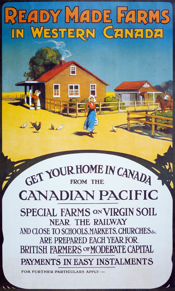 Poster advertising 'Ready made farms in Western Canada', c.1900 (colour litho) a Canadian School (20th Century)