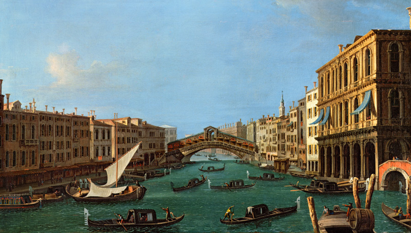 Veduta sud dal Gran Canale, Palazzo Foscari a destra e ponte del Rialto nel fondo a Canal Giovanni Antonio Canaletto