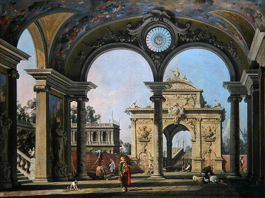 Capriccio of a triumphal arch seen through an ornate archway, c.1750 (oil on canvas) a Canal Giovanni Antonio Canaletto