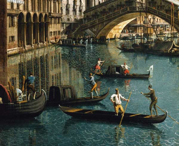 Gondoliers near the Rialto Bridge, Venice (detail of 155335) a Canal Giovanni Antonio Canaletto