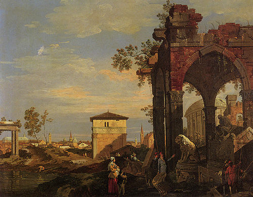 Landscape with ruins a Canal Giovanni Antonio Canaletto