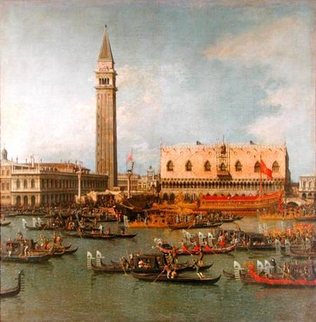 View of the Palace of St Mark, Venice, with preparations for the Doge's Wedding a Canal Giovanni Antonio Canaletto