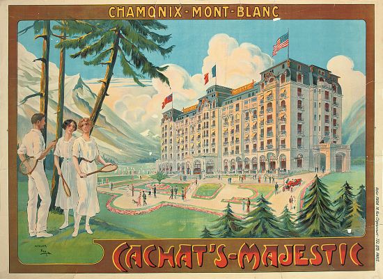 Poster advertising the hotel 'Cachat's Majestic' and Chamonix-Mont Blanc a Candido Aragonez de Faria