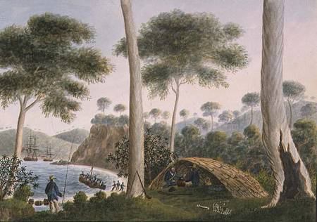 Native Hut (or Wigwam) of Adventure Bay, Van Dieman's Land a Captain George Tobin