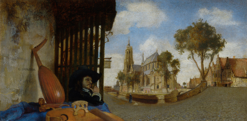 A View of Delft, with a Musical Instrument Seller's Stall a Carel Fabritius