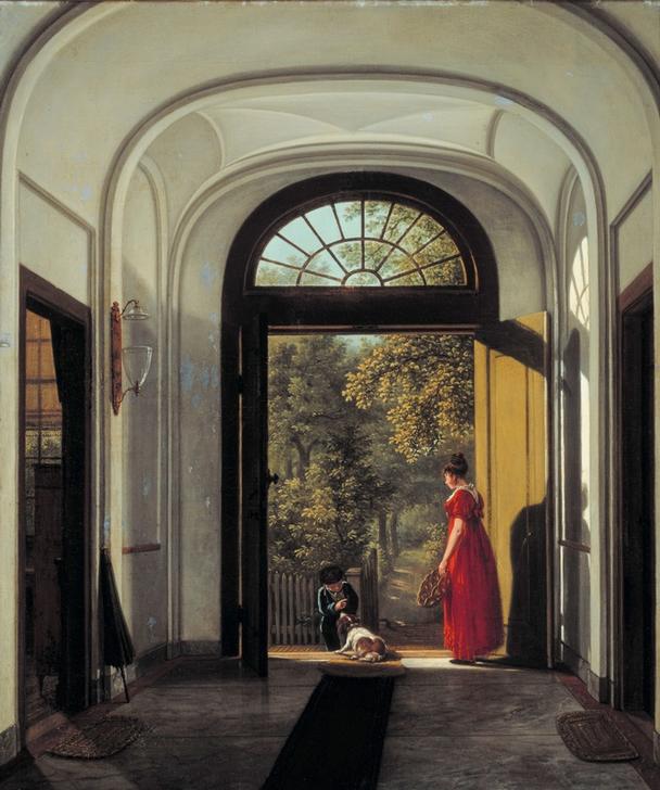 The Artist’s Wife and Child in the Hall of their House on t a Carel Lodewijk Hansen