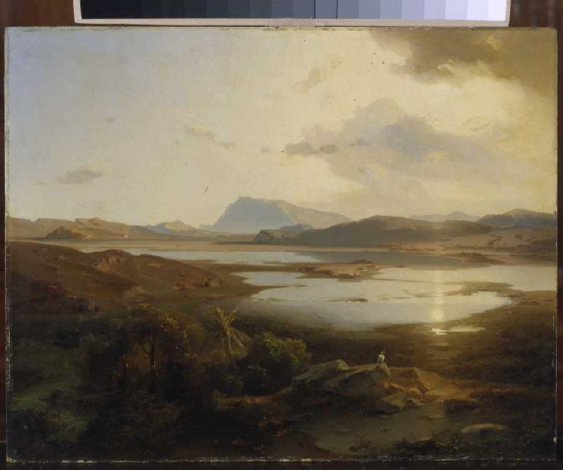 The Kopais lake in Böotien with the Parnass. a Carl Anton Joseph Rottmann