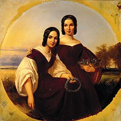Two girls in front of a summery landscape. a Carl Begas d. Ä.