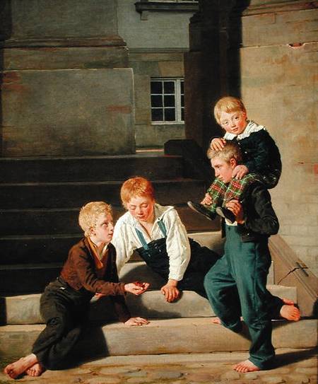 Young Boys Playing Dice in Front of Christiansborg Castle, Copenhagen a Carl-Christian-Constantin Hansen