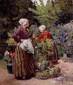 Two Dutch girls in the garden a Carl Duxa