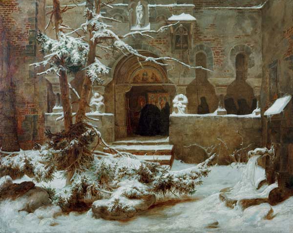 Monastery Garden in Snow a Carl Friedrich Lessing