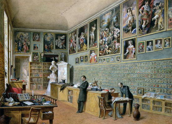 The Library, in use as an office of the Ambraser Gallery in the Lower Belvedere, 1879 (w/c) a Carl Goebel