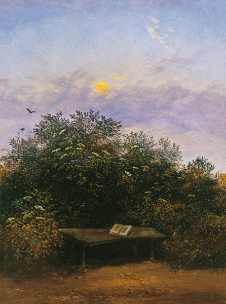 Blühende Holunderecke im Mondschein a Carl Gustav Carus