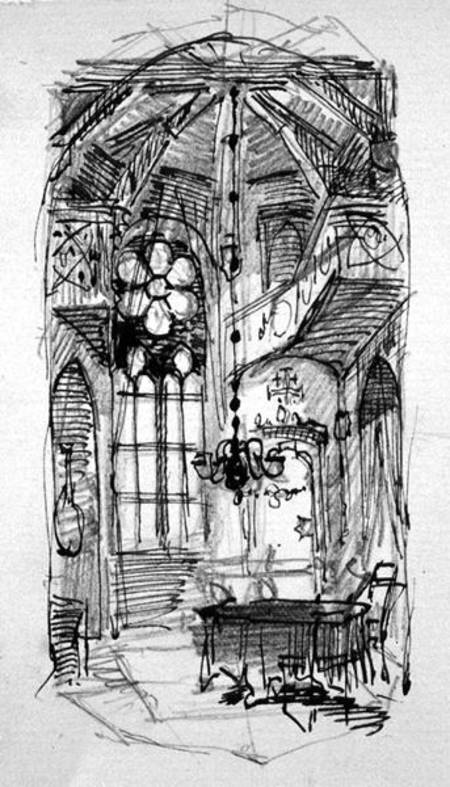 A sketch of the artist's Oberwesel studio a Carl Haag