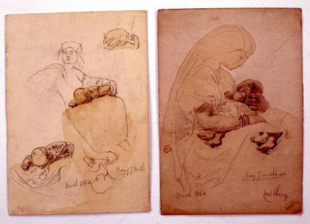 Two studies of a mother and child a Carl Haag