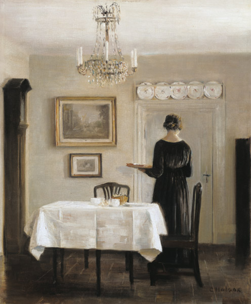 Interior with Lady Carrying Tray,c.1905 (oil on canvas) a Carl Holsoe