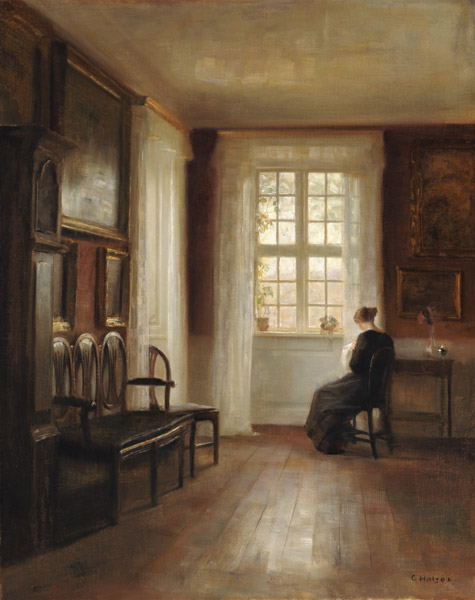 Interior with Woman Sewing (oil on canvas) a Carl Holsoe