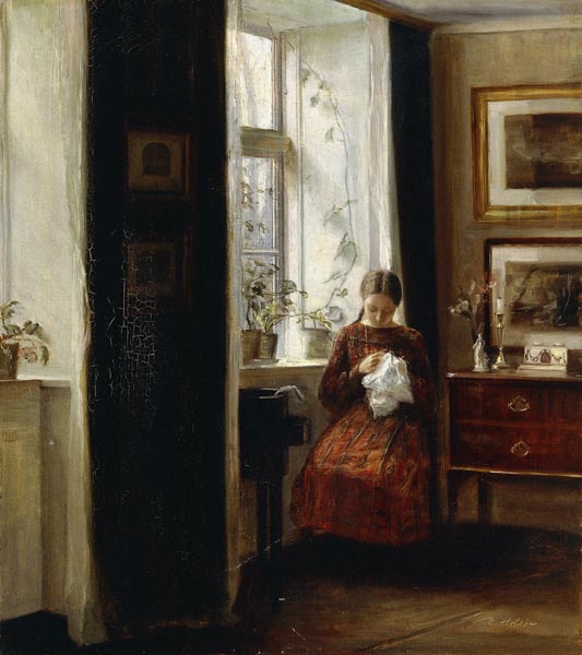 Handarbeitendes Mädchen. a Carl Holsoe