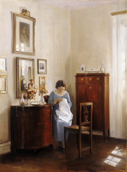 Interior with Lady Sewing, c.1910 a Carl Holsoe
