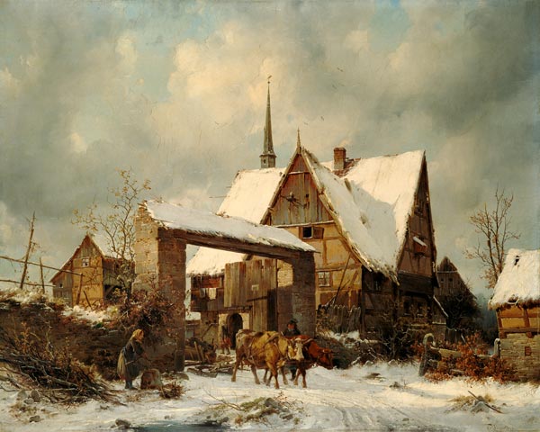 Smallholder farmstead in winter a Carl Julius von Leypold