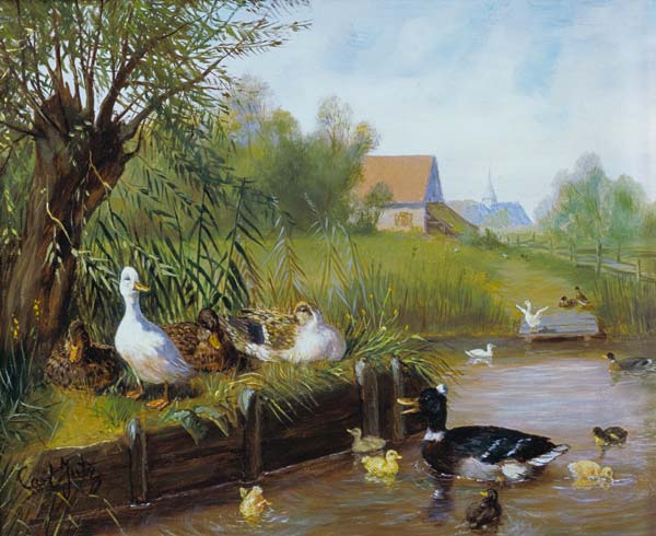 Ducks at the riverbank a Carl Jutz