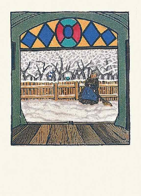 Snow-swept woman. Christmas card of the Wiener Werkstätten, No.762 a Carl Krenek