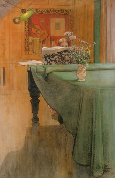 Young girl at the piano a Carl Larsson