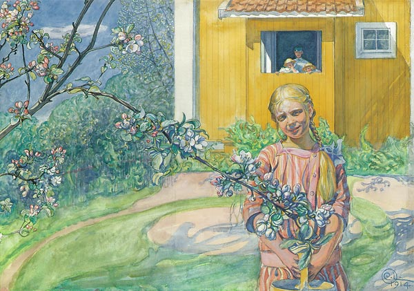 Mädchen mit einem blühenden Apfelzweig a Carl Larsson