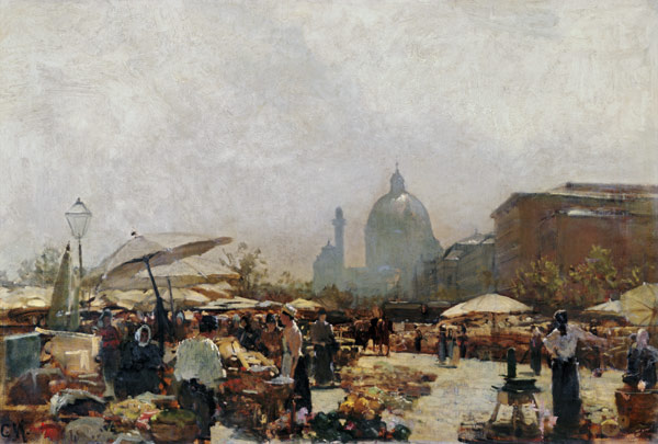 Viennese eating sweet things market with Karlskirche a Carl Moll