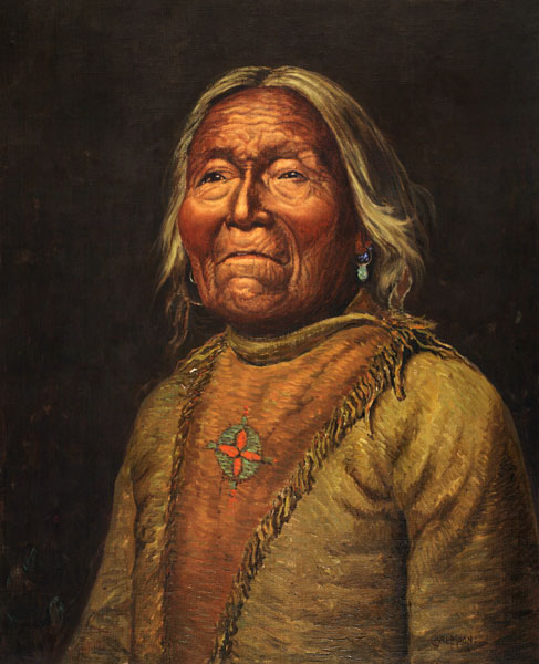 Nar-Ah-Kee Gie Etsu, Old Apache Scout (oil on canvas) a Carl Moon