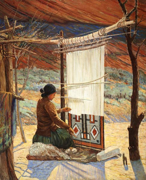 Navaho Weaver, Canyon de Chelly, Navaho Reserve (oil on canvas mounted on panel) a Carl Moon