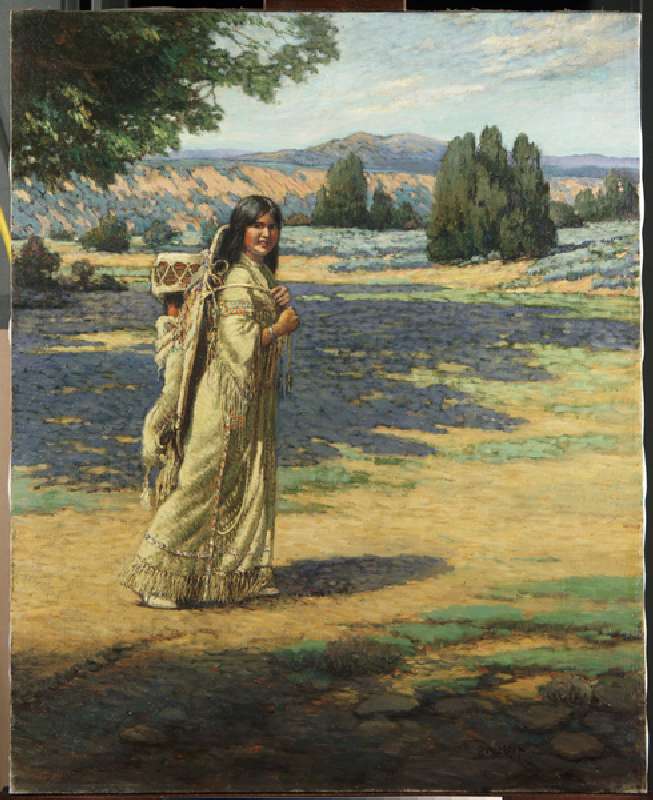 Indian woman with papoose (oil on canvas) a Carl Moon