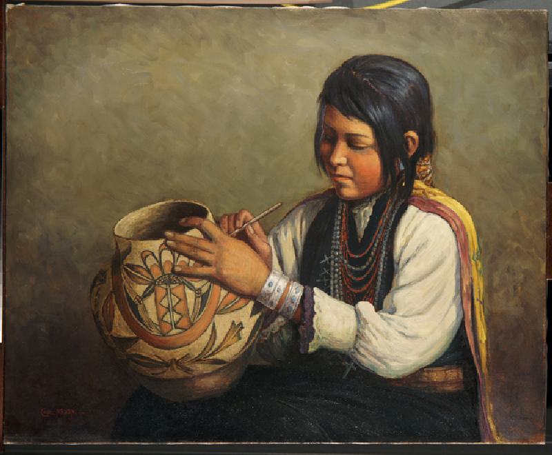 Isleta Pottery Maker, Pueblo of Isleta, New Mexico (oil on canvas) a Carl Moon